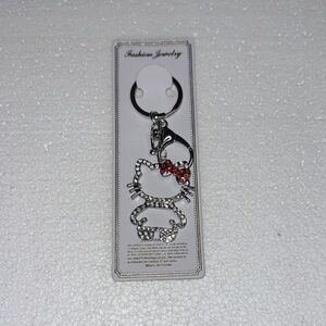 Rhinestone Cat Keychain with Red Bow Accent